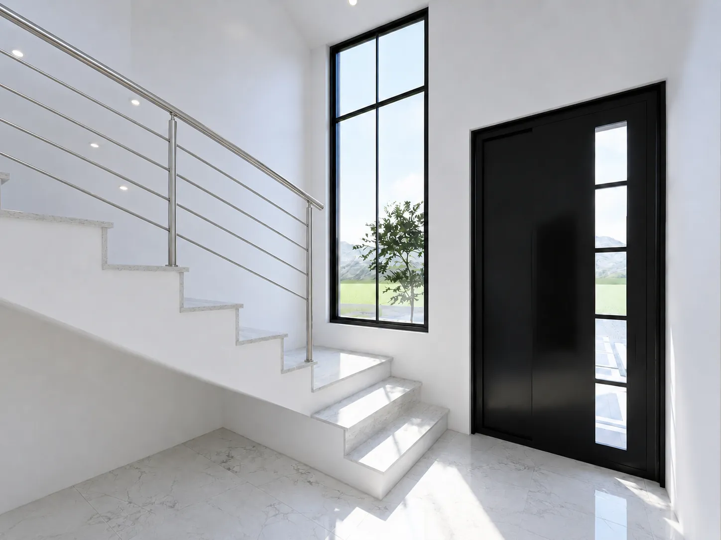 Vestíbulo y escalera — El ingreso, con la escalera hacia el segundo nivel.