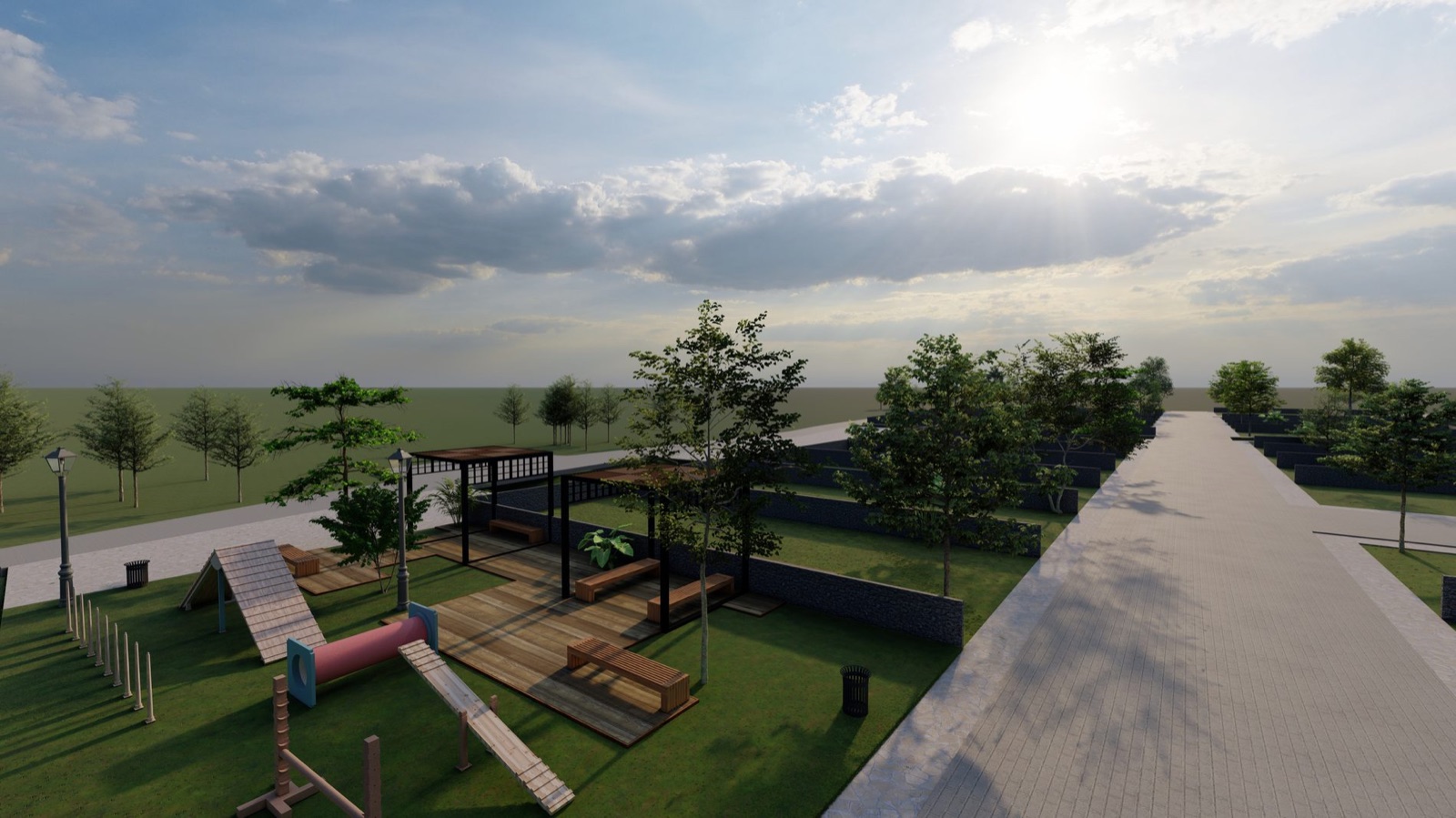 Área de juegos y pérgola